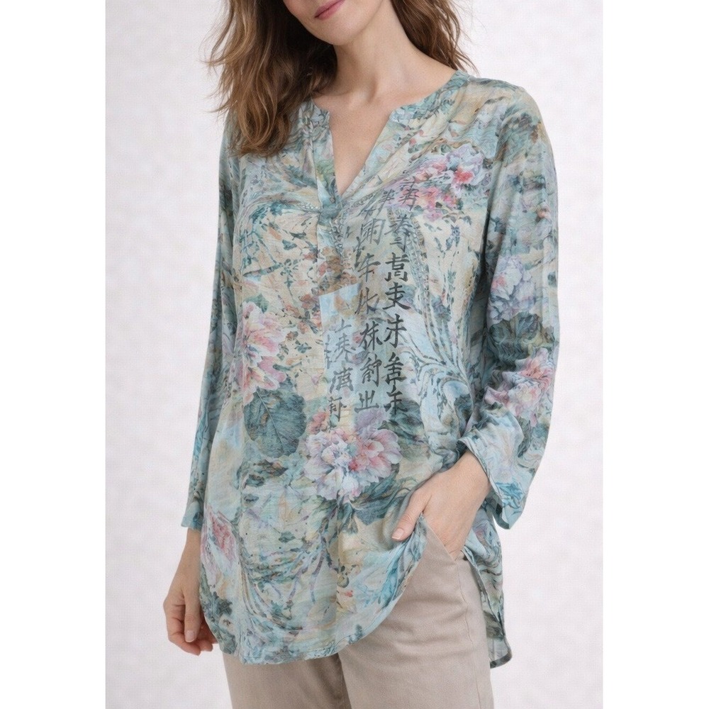 Tianello Avlyne Blouse Small Knit Tunic Top Lightweight Boho Art to Wear Asian